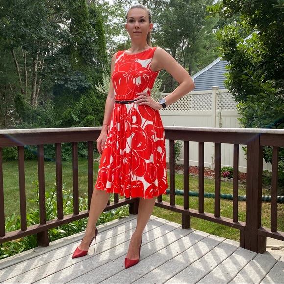 MaxMara Red Cherry Print Sleeveless Dress M - Picture 2 of 5